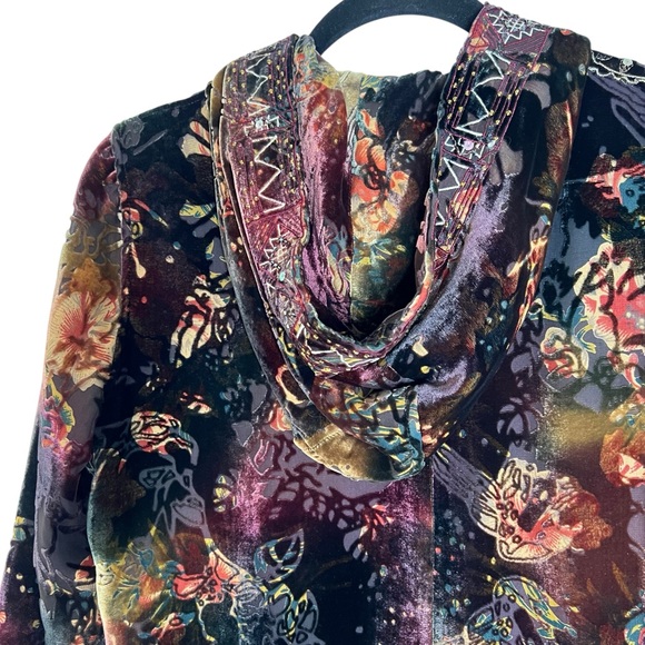 VINTAGE Burnout Velvet Embroidered Beaded Boho Whimsigoth Stevie Nicks Hoodie - Picture 5 of 8